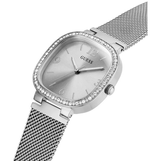 Guess Tapestry Silver Mesh Bracelet Silver Dial Quartz Watch for Ladies - GW0354L1