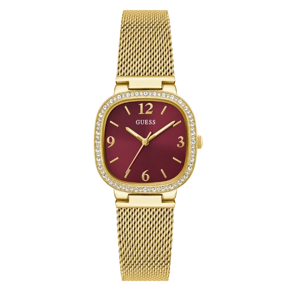 Picture of Guess Tapestry Gold Mesh Bracelet Red Dial Quartz Watch for Ladies - GW0354L4 - Available at Raja Sahib