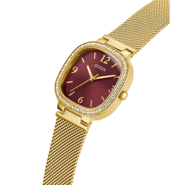Picture of Guess Tapestry Gold Mesh Bracelet Red Dial Quartz Watch for Ladies - GW0354L4 - Available at Raja Sahib