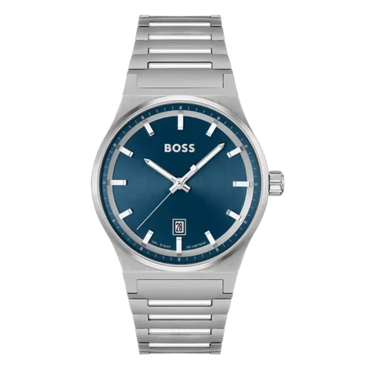Picture of Hugo Boss Candor Silver Stainless Steel Blue Dial Quartz Watch For Gents - Boss 1514076 - Available at Raja Sahib