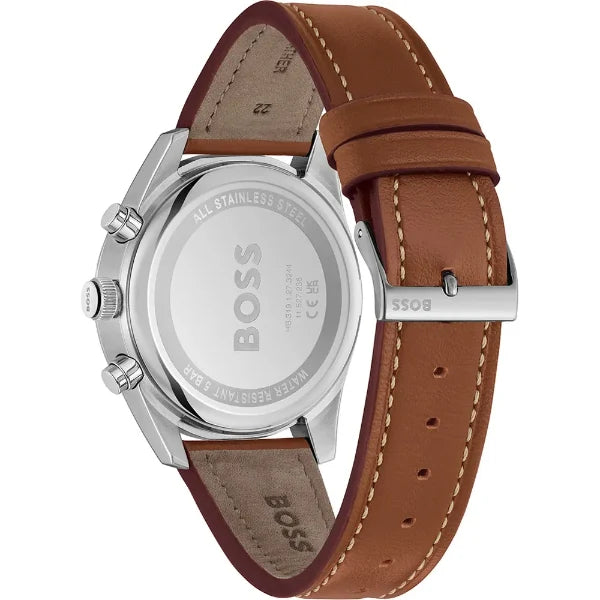 Picture of Hugo Boss Skytraveller Brown Leather Strap Black Dial Chronograph Quartz Watch For Gents - Boss 1514161 - Available at Raja Sahib