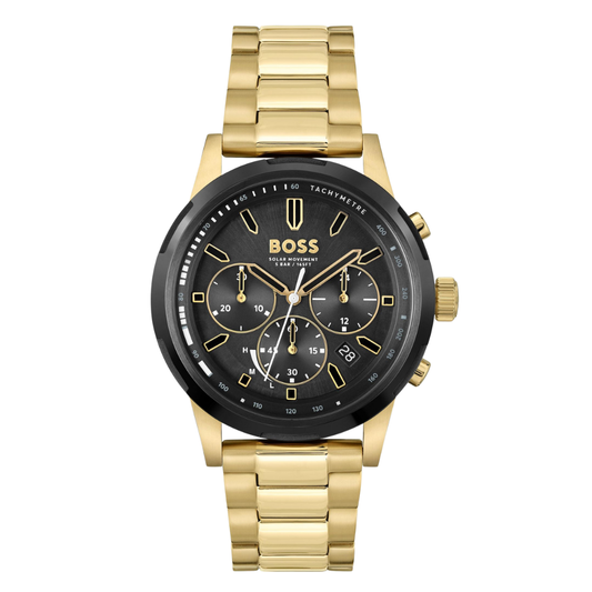 Hugo Boss Solgrade Gold Stainless Steel Black Dial Chronograph Quartz Watch For Gents - 1514033