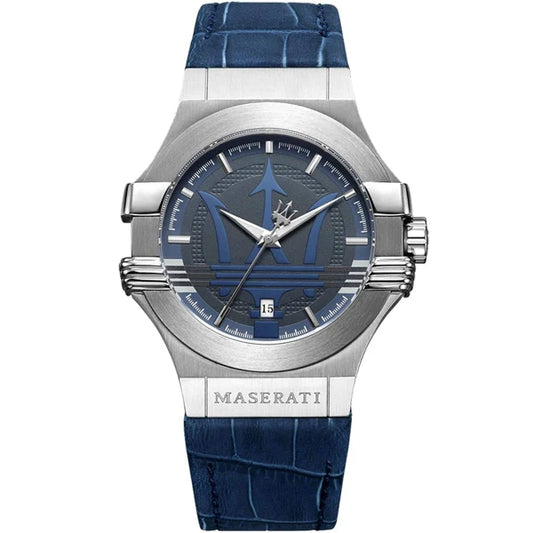 Maserati Potenza Blue Leather Strap Blue Dial Quartz Watch for Gents - R8851108015