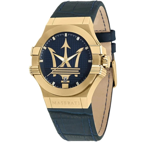 Picture of Maserati Potenza Blue Leather Strap Blue Dial Quartz Watch for Gents - R8851108035 - Available at Raja Sahib
