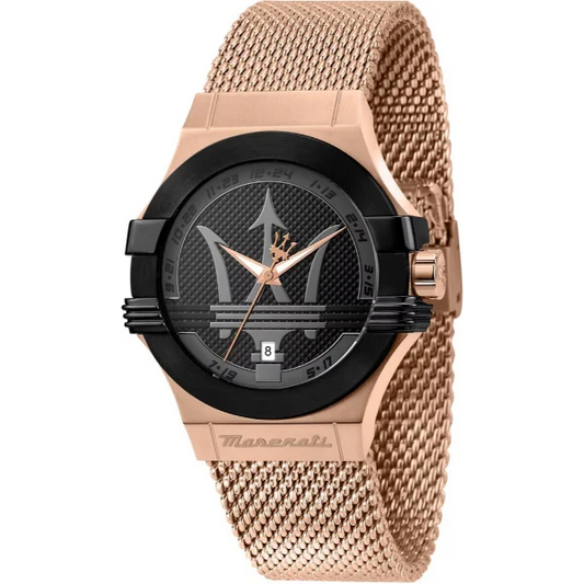 Maserati Potenza Gold Mesh Braselet Black Dial Quartz Watch for Gents - R8853108009