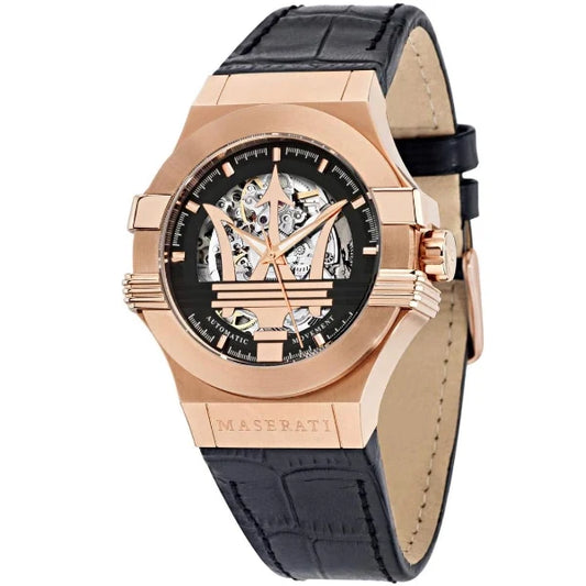 Picture of Maserati Potenza Black Leather Strap Black Dial Automatic Watch for Gents - R8821108025 - Available at Raja Sahib