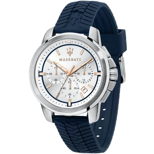 Picture of Maserati Successo Blue Silicone Strap Silver Dial Quartz Watch for Gents - R8871621013 - Available at Raja Sahib