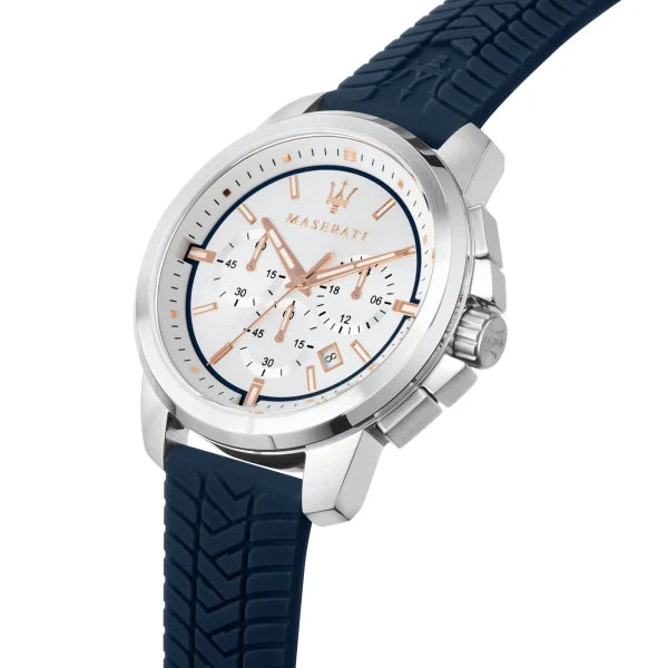 Picture of Maserati Successo Blue Silicone Strap Silver Dial Quartz Watch for Gents - R8871621013 - Available at Raja Sahib
