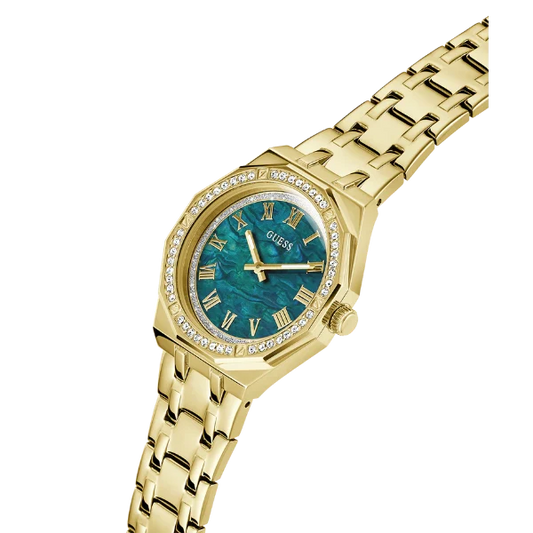 Guess Desire Gold Stainless Steel Green Dial Quartz Watch for Ladies - GW0770L2