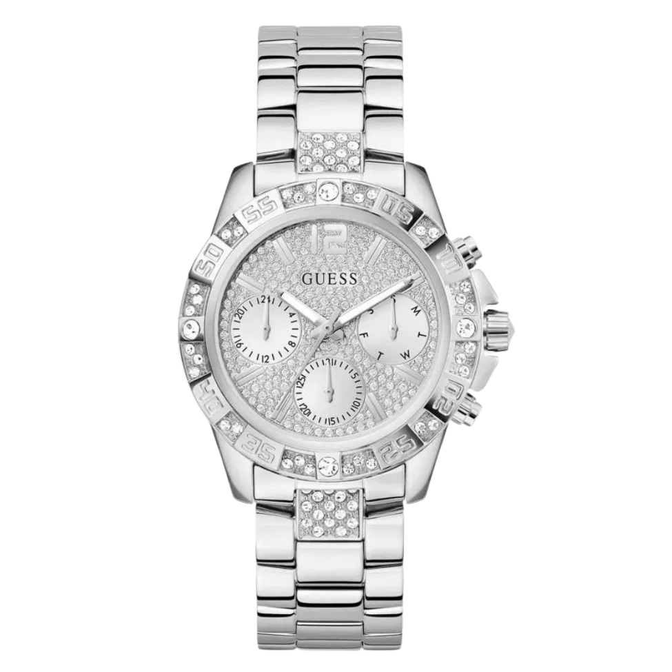 Picture of Guess Majesty Series Silver Stainless Steel Silver Dial Chronograph Quartz Watch for Ladies - G0771L1 - Available at Raja Sahib