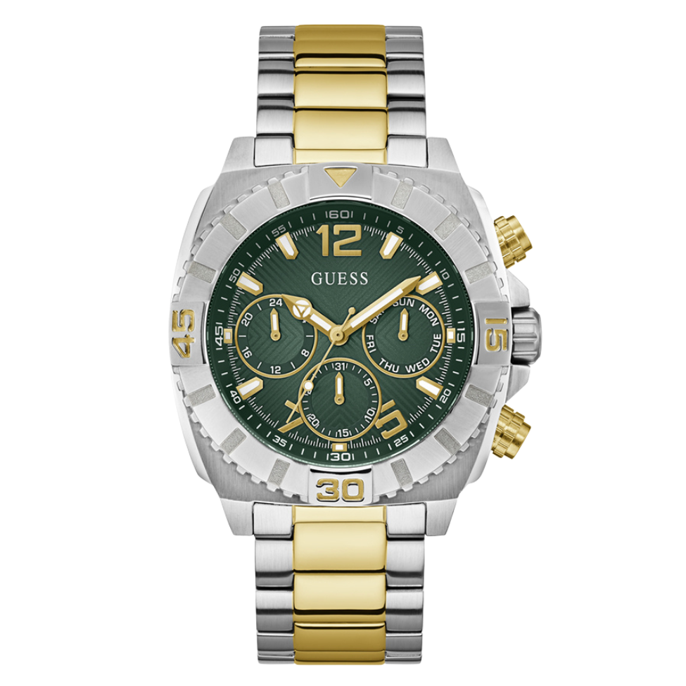 Picture of Guess Traction Two-tone Stainless Steel Green Dial Chronograph Quartz Watch for Gents - G0800G1 - Available at Raja Sahib