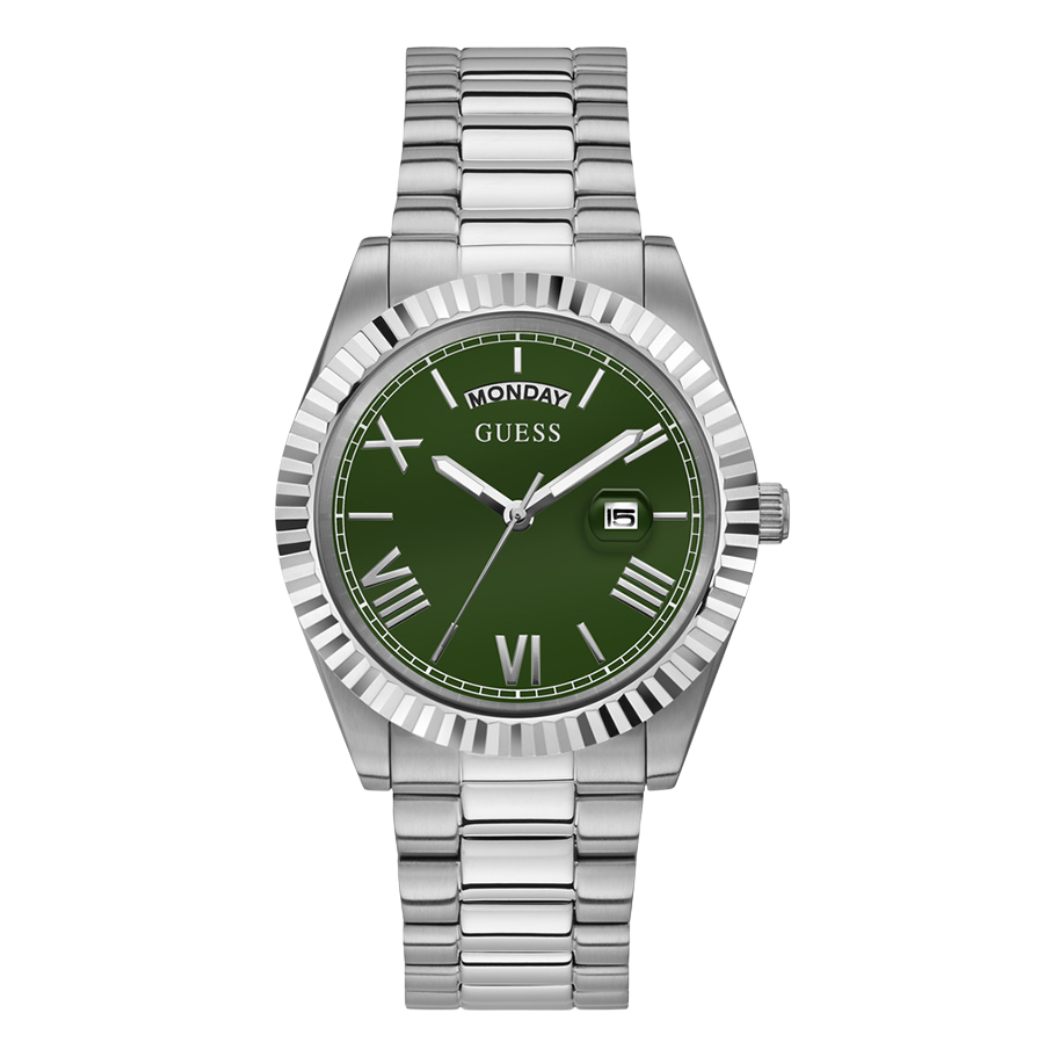 Picture of Guess Connoisseur Silver Stainless Steel Green Dial Quartz Watch for Gents - GW0265G10 - Available at Raja Sahib