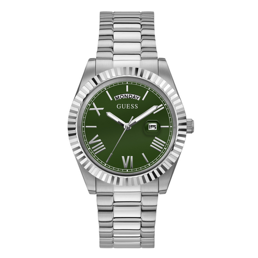 Picture of Guess Connoisseur Silver Stainless Steel Green Dial Quartz Watch for Gents - GW0265G10 - Available at Raja Sahib