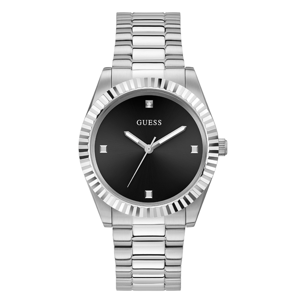 Picture of Guess Connoisseur Silver Stainless Steel Black Dial Quartz Watch for Gents - GW0542G1 - Available at Raja Sahib