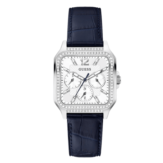 Guess Blue Leather Strap White Dial Quartz Watch for Ladies - GW0309L1