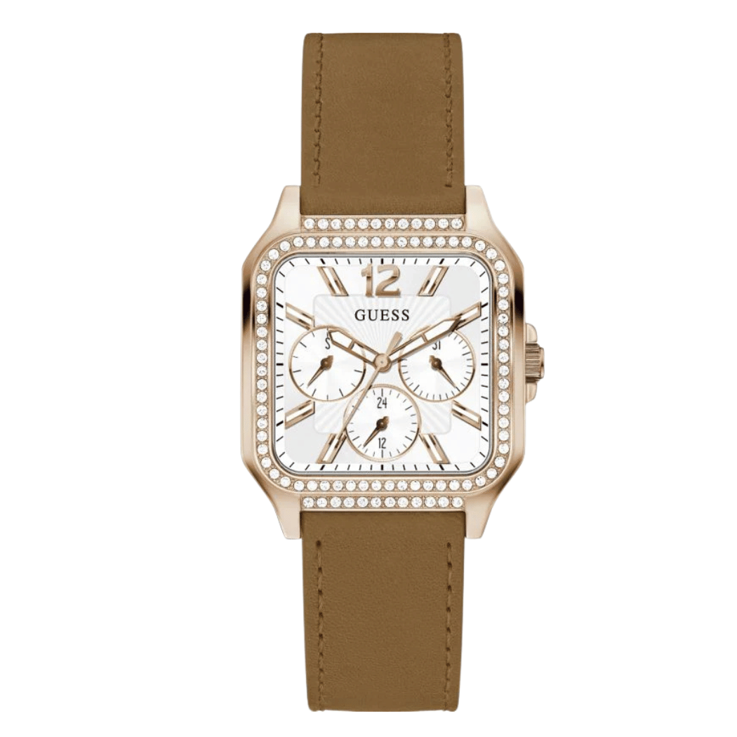 Picture of Guess Brown Leather Strap White Dial Quartz Watch for Ladies - GW0309L3 - Available at Raja Sahib