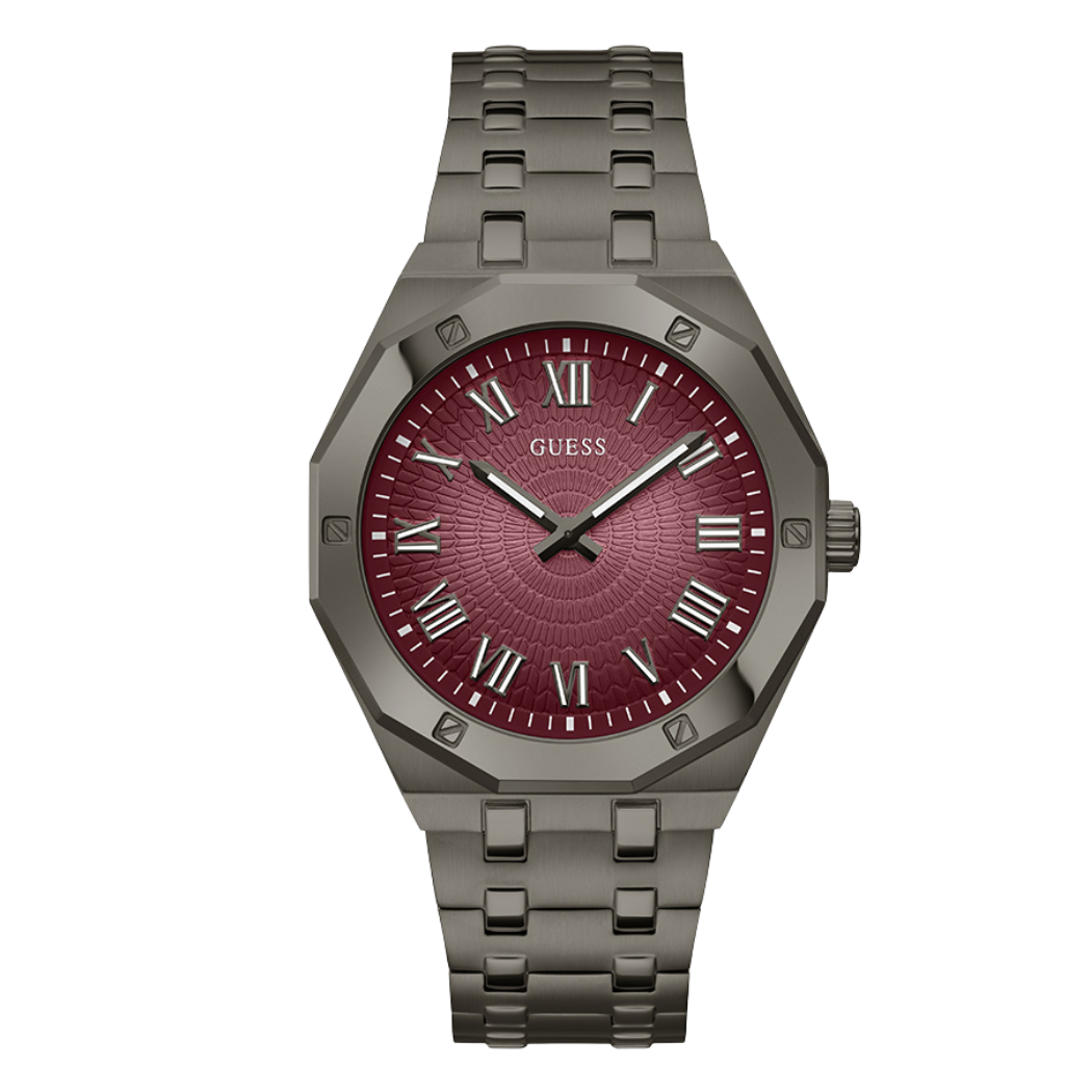Picture of Guess Gunmetal Stainless Steel Bordeaux Dial Quartz Watch for Gents - GW0575G5 - Available at Raja Sahib