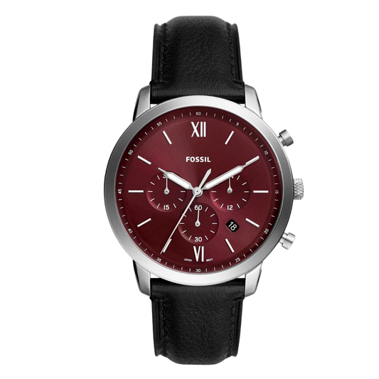 Picture of Fossil Chronograph Black Leather Strap Red Dial Neutra Quartz Watch for Gents - FS-6016 - Available at Raja Sahib