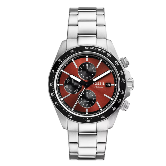 Picture of Fossil Chronograph Silver Stainless Steel Red Dial Autocross Quartz Watch for Gents - BQ-2895 - Available at Raja Sahib
