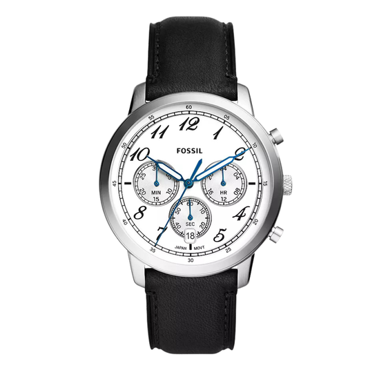 Picture of Fossil Chronograph Black Leather Strap White Dial Neutra Quartz Watch for Gents - FS6023 - Available at Raja Sahib