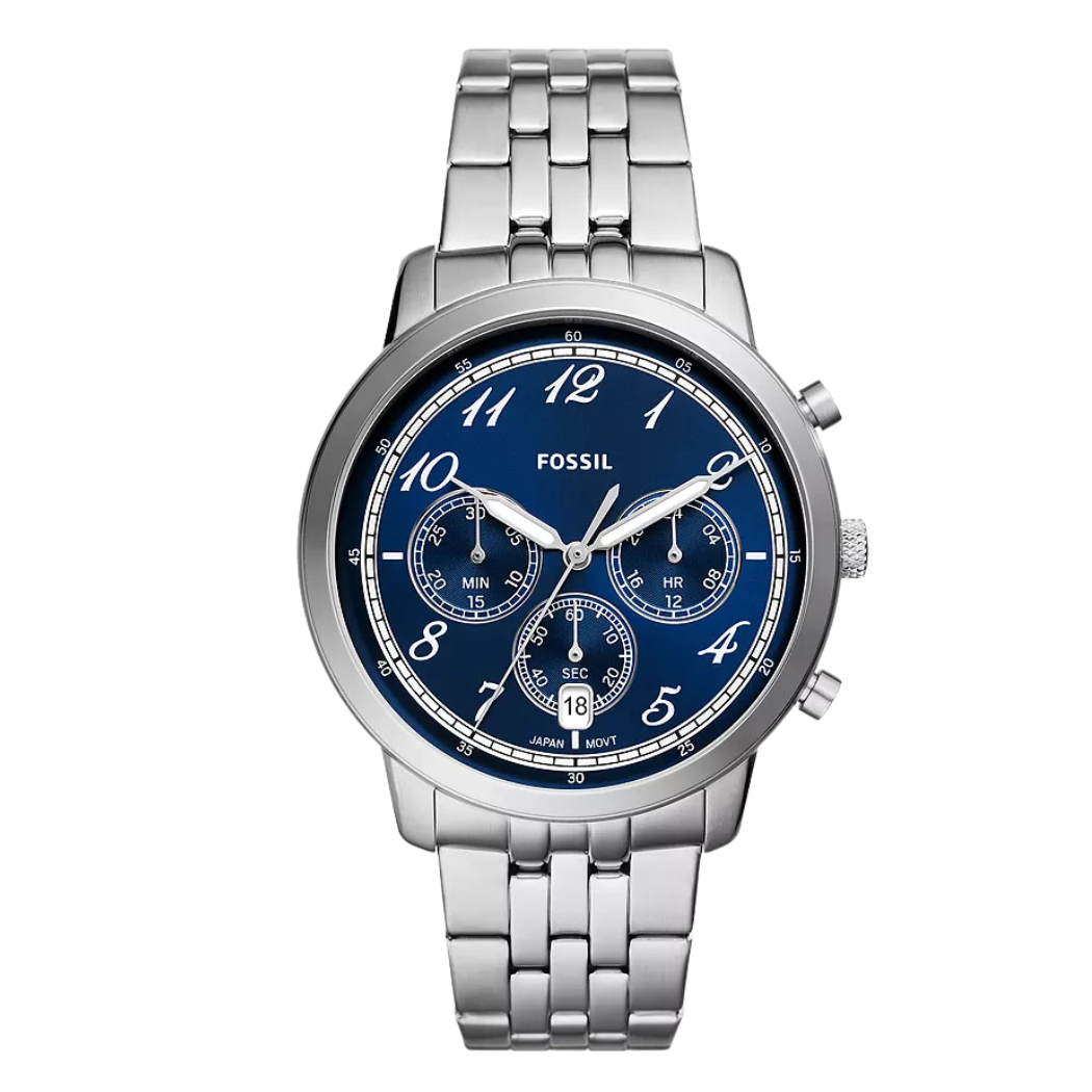 Picture of Fossil Chronograph Silver Stainless Steel Blue Dial Neutra Quartz Watch for Gents - FS6025 - Available at Raja Sahib