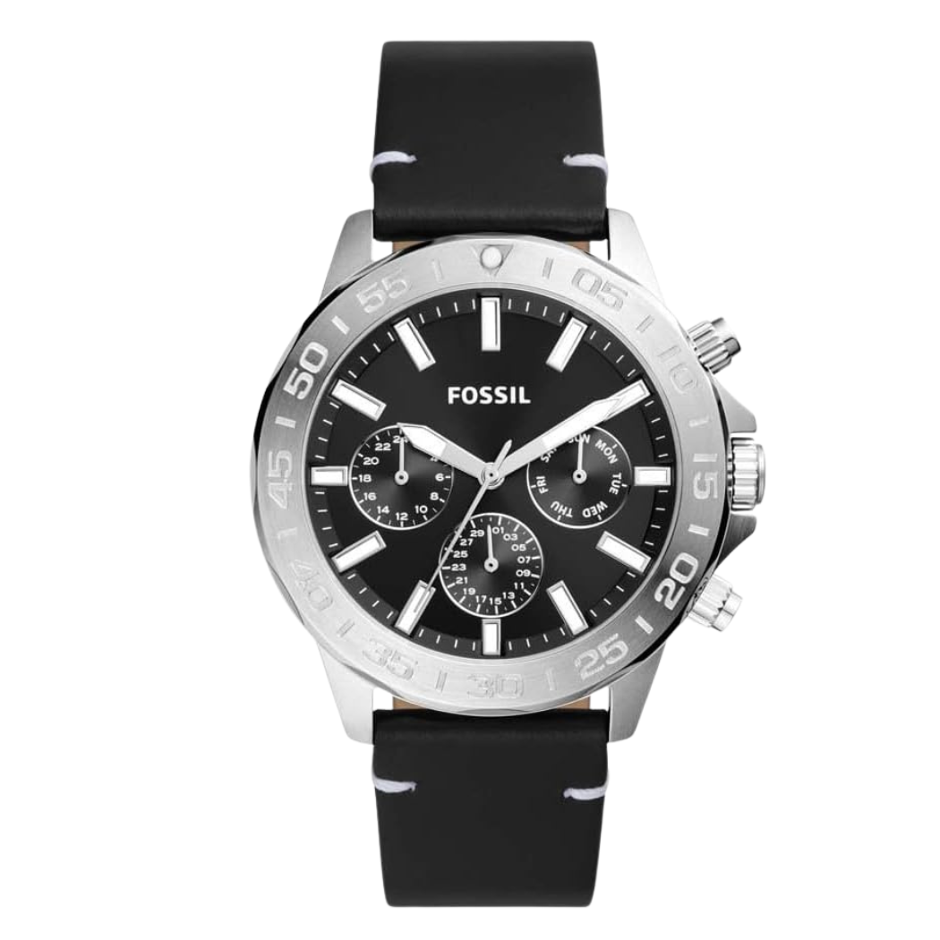 Picture of Fossil Chronograph Black Leather Strap Black Dial Bannon Quartz Watch for Gents - BQ2708 - Available at Raja Sahib