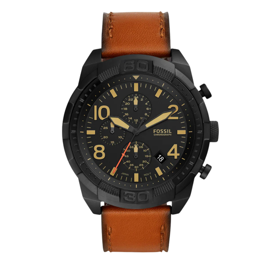 Picture of Fossil Chronograph Brown Leather Strap Black Dial Bronson Quartz Watch for Gents - FS-5714 - Available at Raja Sahib