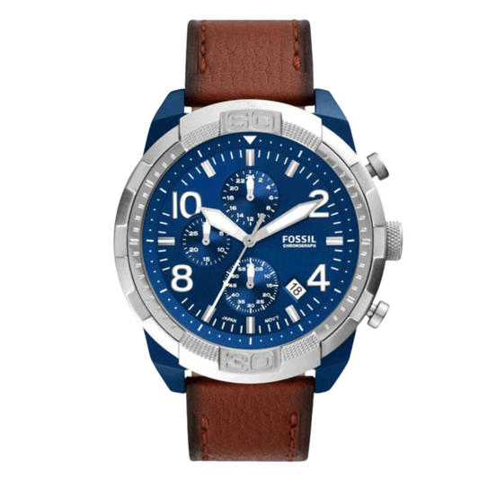 Picture of Fossil Chronograph Brown Leather Strap Blue Dial Bronson Quartz Watch for Gents - FS-5829 - Available at Raja Sahib