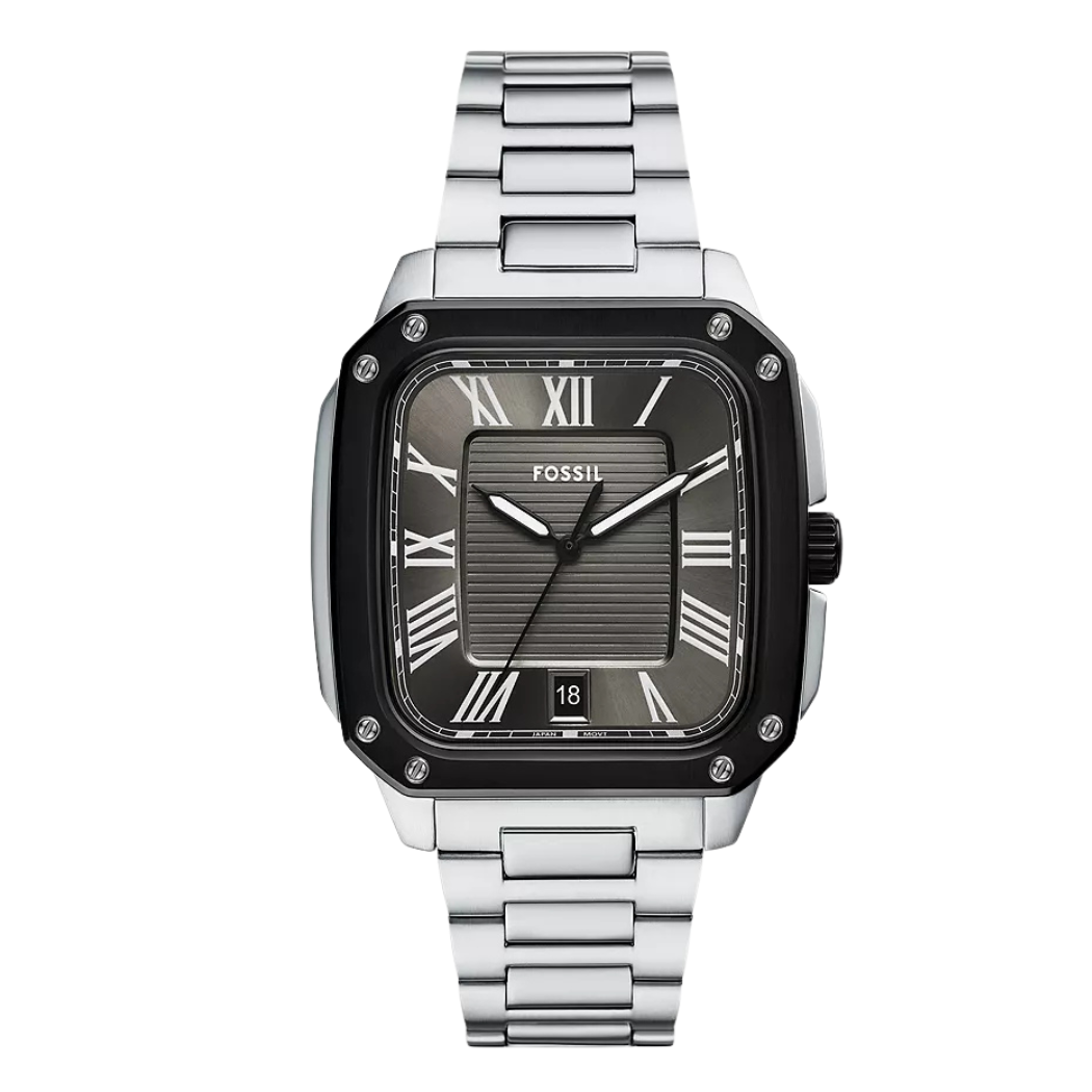 Picture of Fossil Crosby Silver Stainless Steel Black Dial Quartz Watch for Gents - F6122 - Available at Raja Sahib