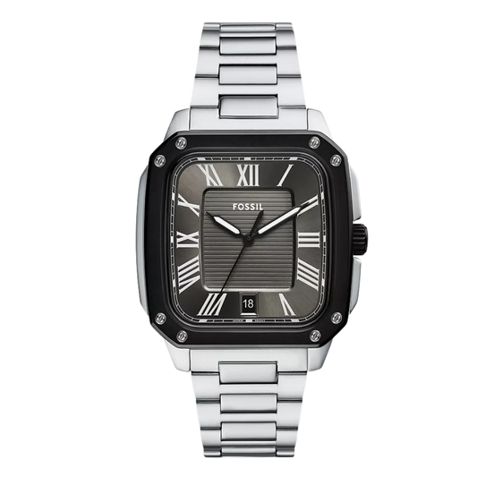 Picture of Fossil Crosby Silver Stainless Steel Black Dial Quartz Watch for Gents - F6122 - Available at Raja Sahib