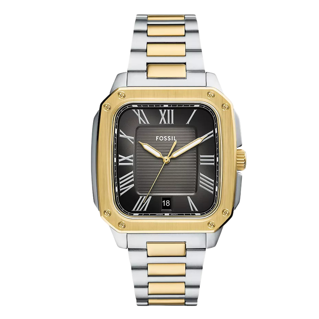 Picture of Fossil Crosby Two-Tone Stainless Steel Black Dial Quartz Watch for Gents - F6123 - Available at Raja Sahib