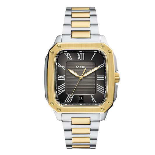 Picture of Fossil Crosby Two-Tone Stainless Steel Black Dial Quartz Watch for Gents - F6123 - Available at Raja Sahib