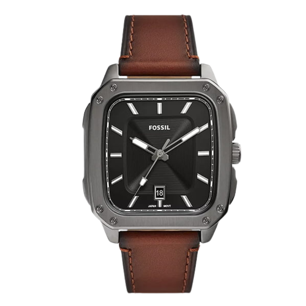 Picture of Fossil Inscription Brown Leather Strap Black Dial Quartz Watch for Gents - F5934 - Available at Raja Sahib