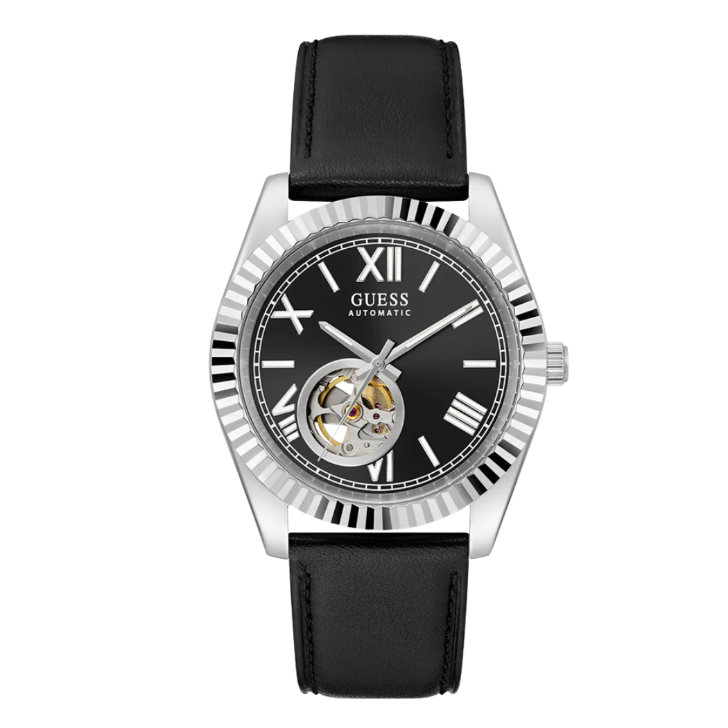 Picture of Guess Black Leather Strap Black Dial Automatic Watch for Gents - Guess G0985G1 - Available at Raja Sahib