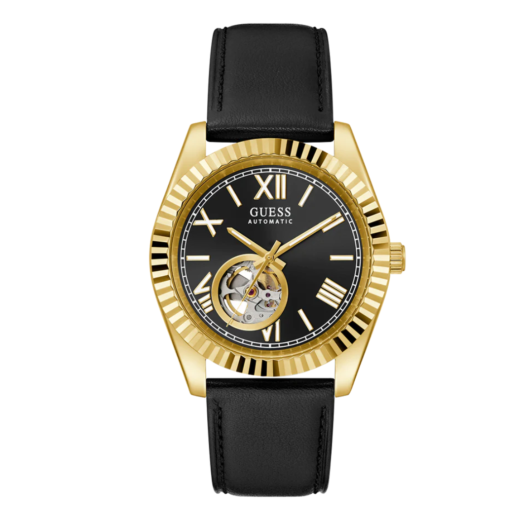 Picture of Guess Black Leather Strap Black Dial Automatic Watch for Gents - Guess G0985G2 - Available at Raja Sahib