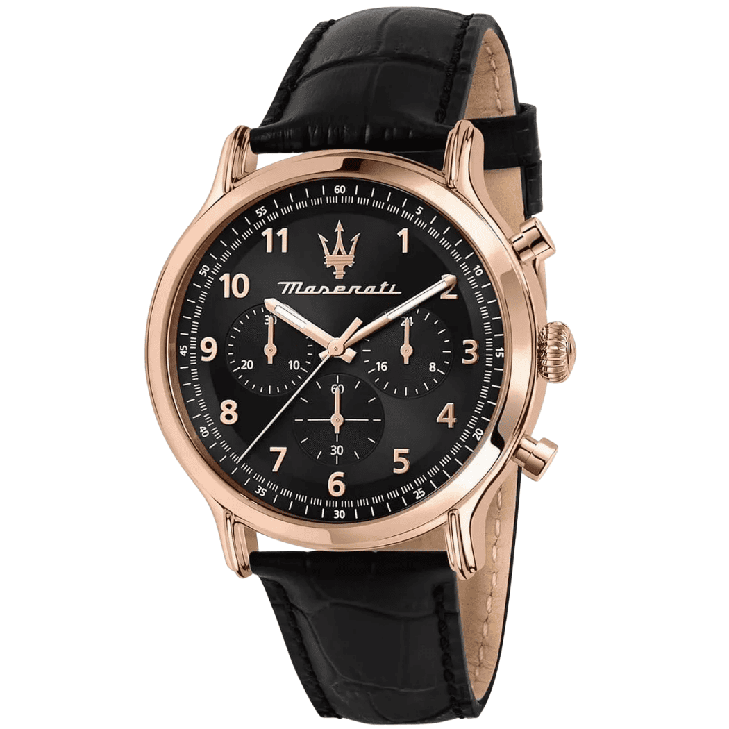 Picture of Maserati Epoca Black Leather Strap Black Dial Chronograph Quartz Watch for Gents - R8871618015 - Available at Raja Sahib