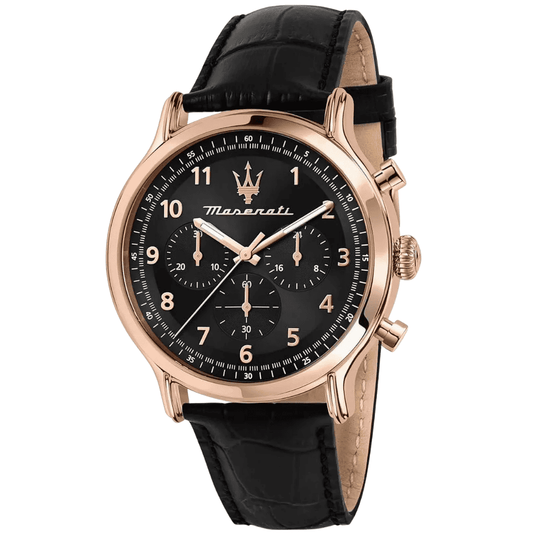 Picture of Maserati Epoca Black Leather Strap Black Dial Chronograph Quartz Watch for Gents - R8871618015 - Available at Raja Sahib