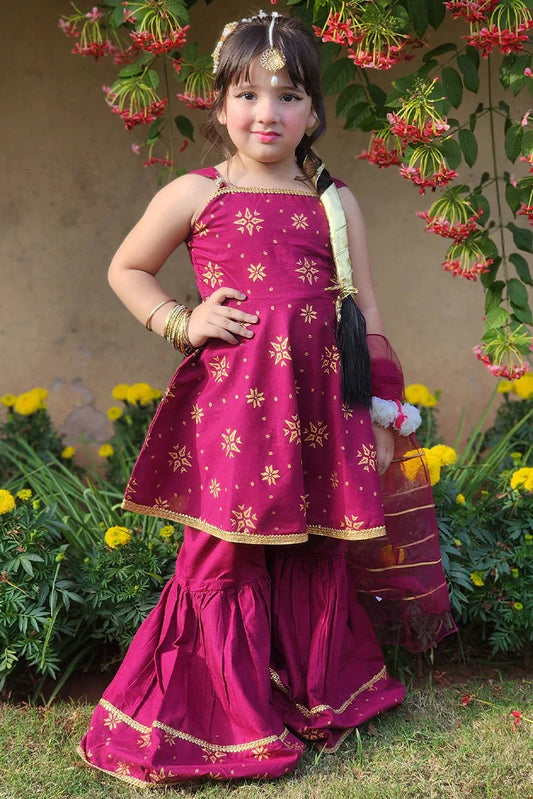 Picture of Modest - Toddlers 3 Piece Cotton Suit - Purple - 8575 - Available at Raja Sahib