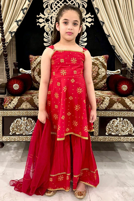 Picture of Modest - Toddlers 3 Piece Cotton Suit - Red - 8575 - Available at Raja Sahib