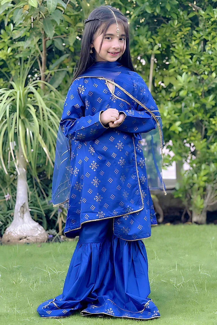 Picture of <!--bvp-->Modest - Girls Blue 3 Piece Cotton Suit - 8585 - Available at Raja Sahib