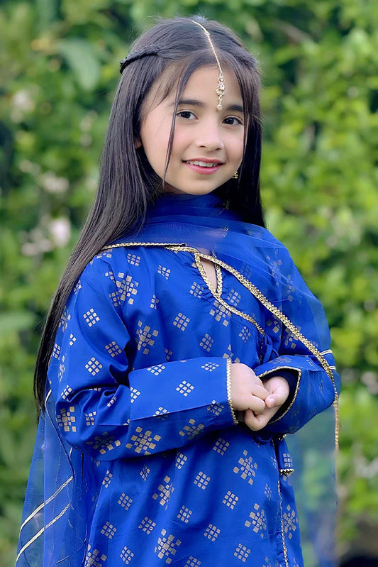 Picture of <!--bvp-->Modest - Girls Blue 3 Piece Cotton Suit - 8585 - Available at Raja Sahib