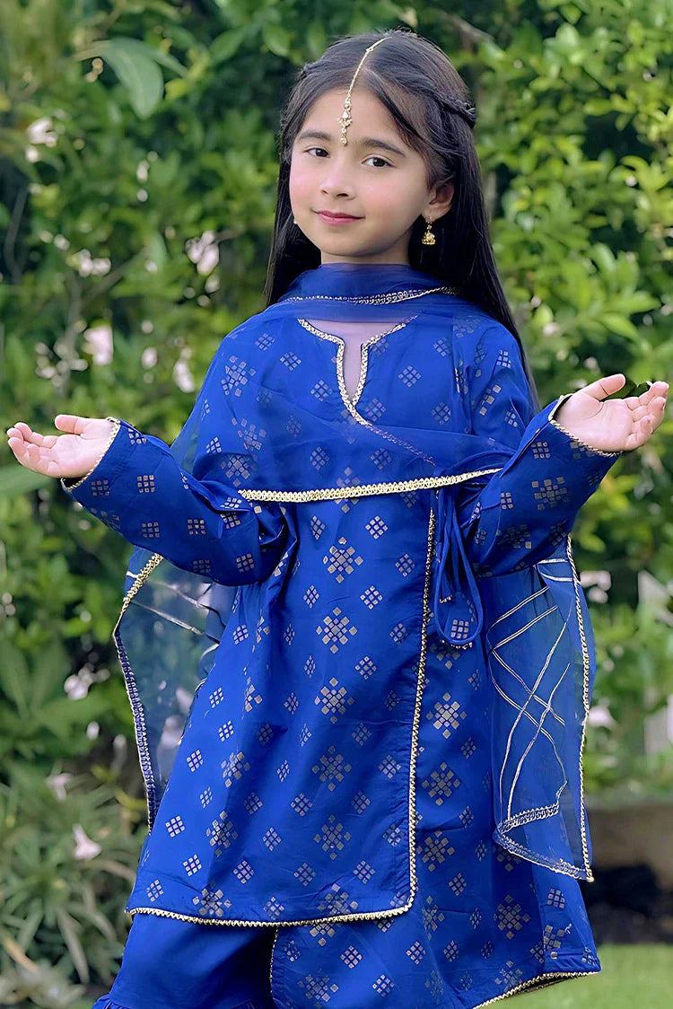 Picture of <!--bvp-->Modest - Girls Blue 3 Piece Cotton Suit - 8585 - Available at Raja Sahib