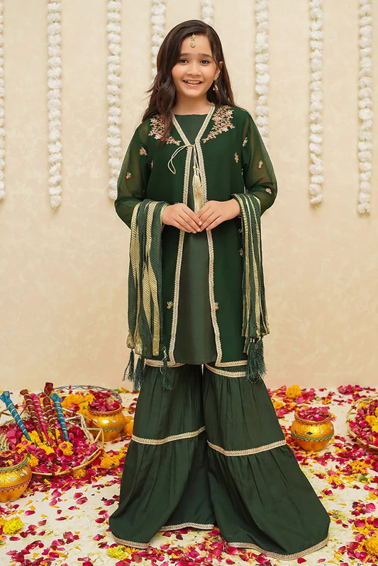 Picture of Modest - Chiffon 3 Piece Green Suit - 8765 - Available at Raja Sahib