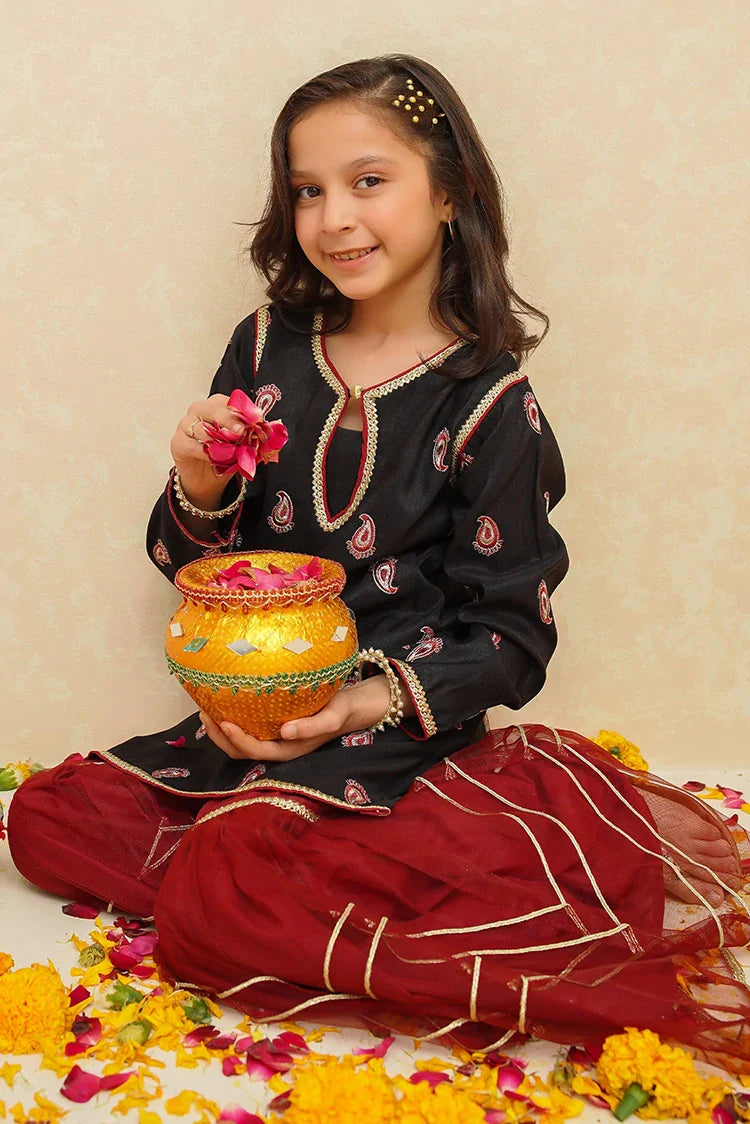 Picture of Modest - Rawsilk 3 Piece Black Suit - 8885 - Available at Raja Sahib