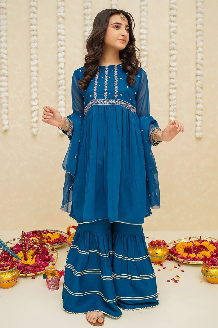 Picture of Modest - Chiffon 3 Piece Blue Suit - 8905 - Available at Raja Sahib