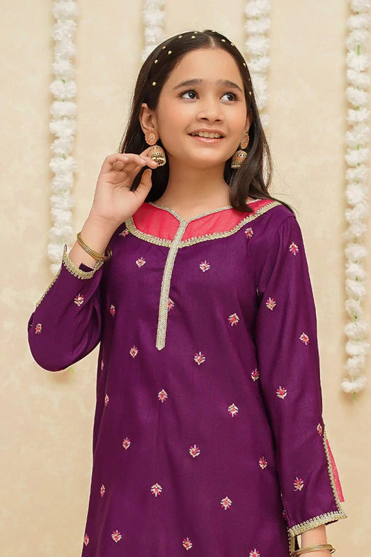 Picture of Modest - Girls 3 Piece Rawsilk Gharara - 8925 - Available at Raja Sahib