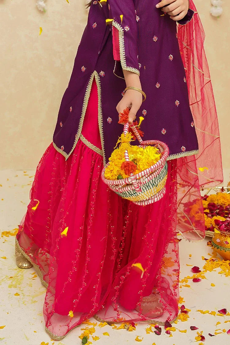 Picture of Modest - Girls 3 Piece Rawsilk Gharara - 8925 - Available at Raja Sahib