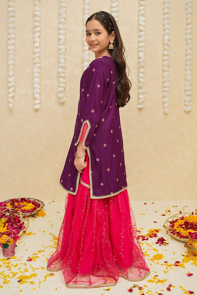 Picture of Modest - Girls 3 Piece Rawsilk Gharara - 8925 - Available at Raja Sahib