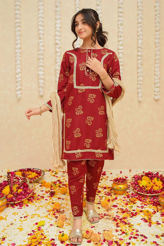 Picture of Modest - Rawsilk 3 Piece Maroon Suit - 8935 - Available at Raja Sahib