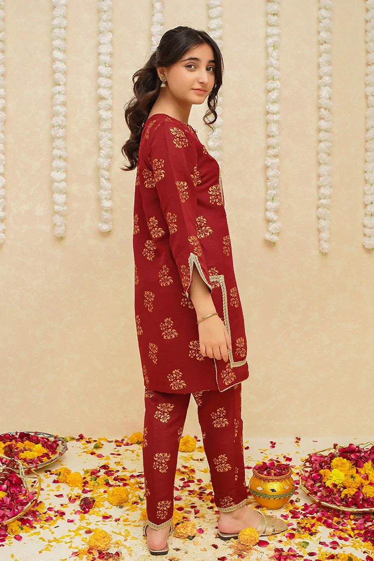 Picture of Modest - Rawsilk 3 Piece Maroon Suit - 8935 - Available at Raja Sahib